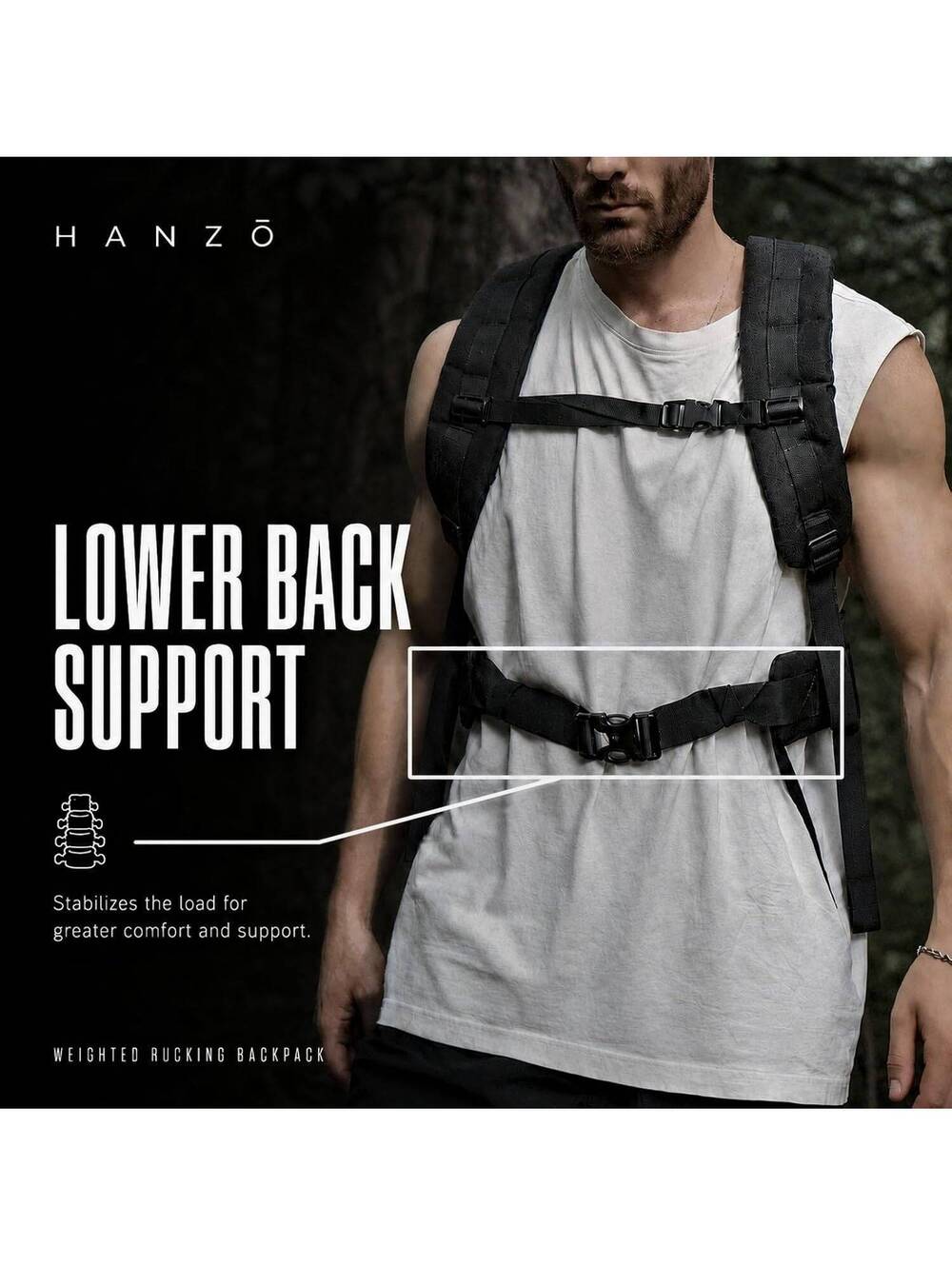 Hanzo Slim Rucking Backpack with Lower Back Support, Rucking, Strength trraining - Picture 5 of 6